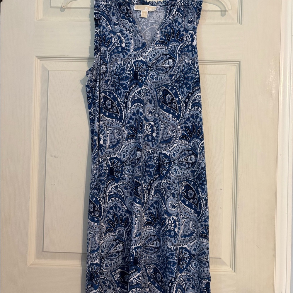 Michael Kors Blue and White Sleeveless Maxi Sundress
